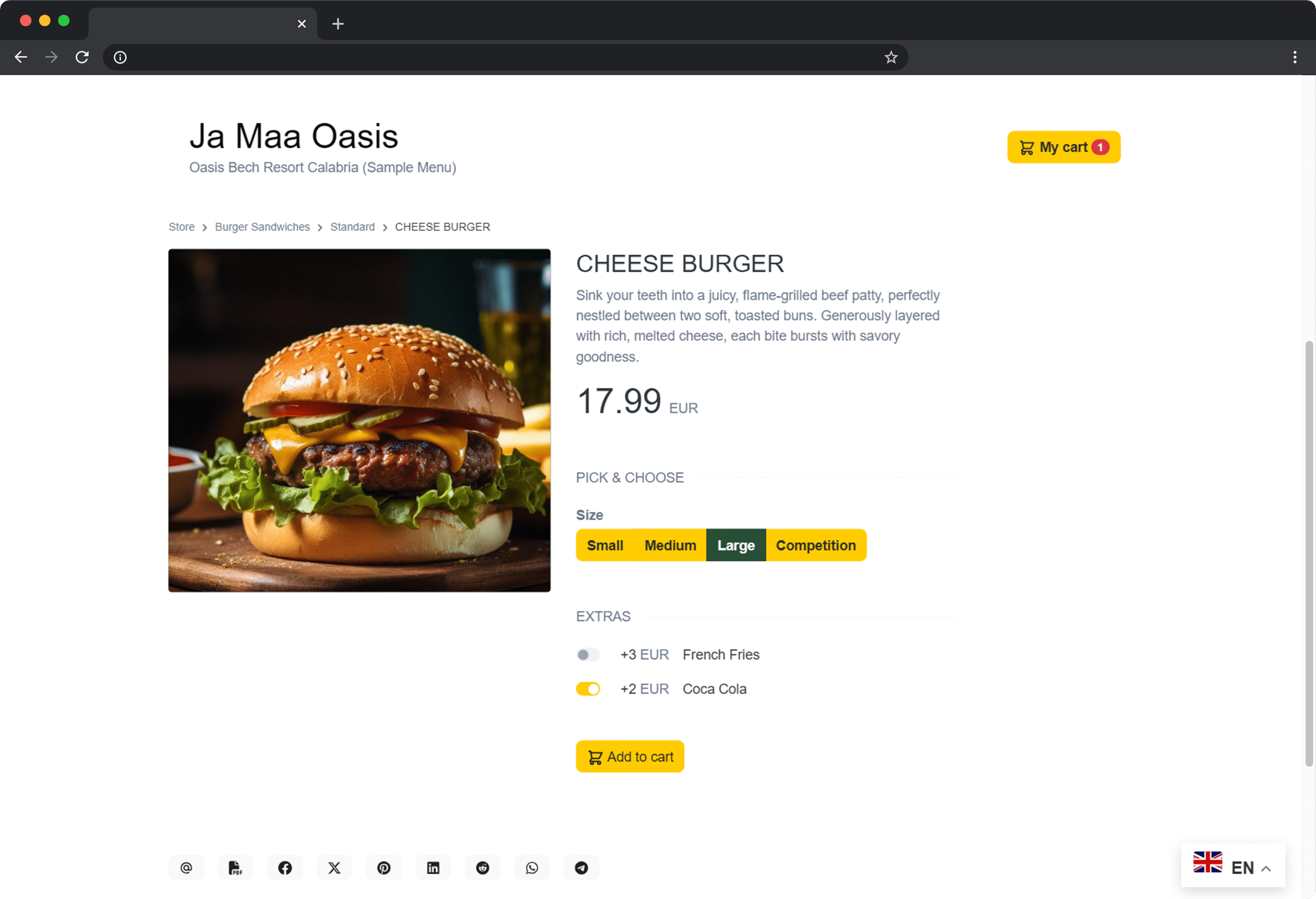 Screenshot of a store menu item view
